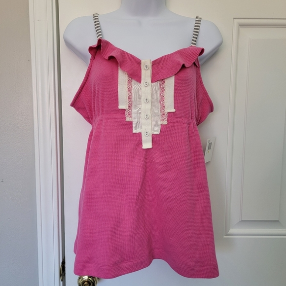 NWT Kensie Pink Sleeveless Top Striped Straps Lace And Button Accents Size M - Picture 1 of 10